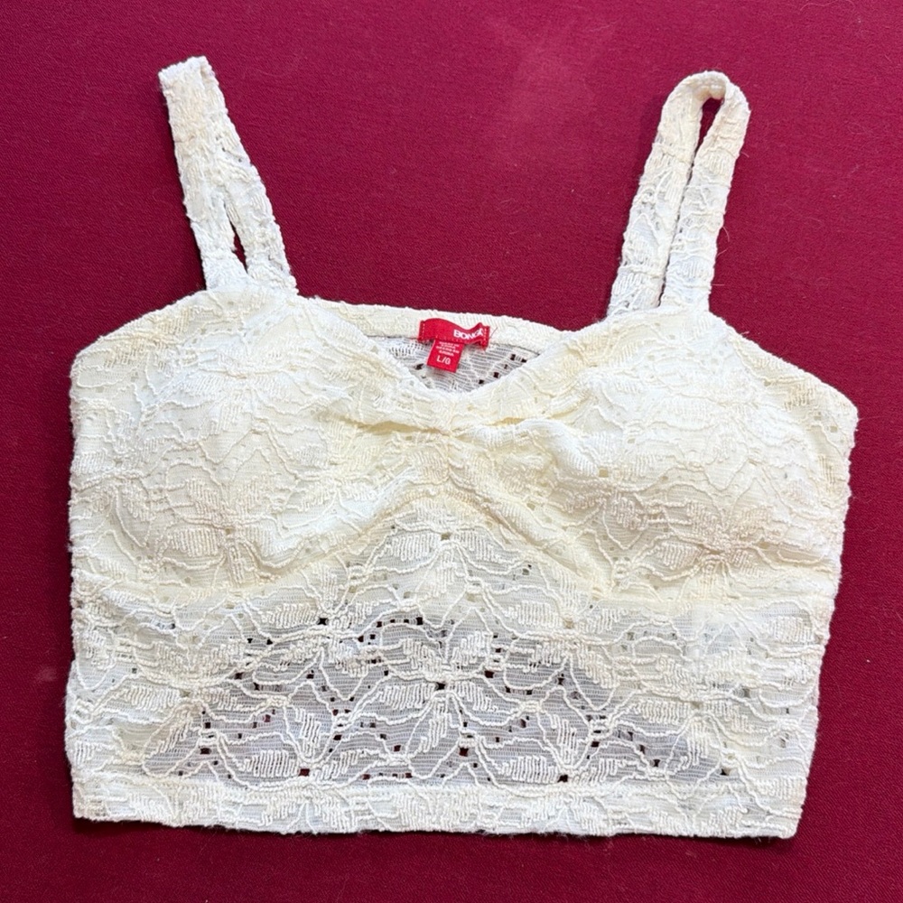 BONGO cream Floral Lace Cropped Shoulder Straps Tank Top Lined Padded Bra Large
